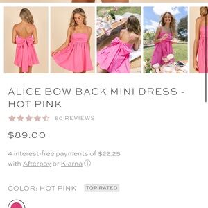 NWT Petal and Pup Alice Bow Back Mini Dress - Hot Pink